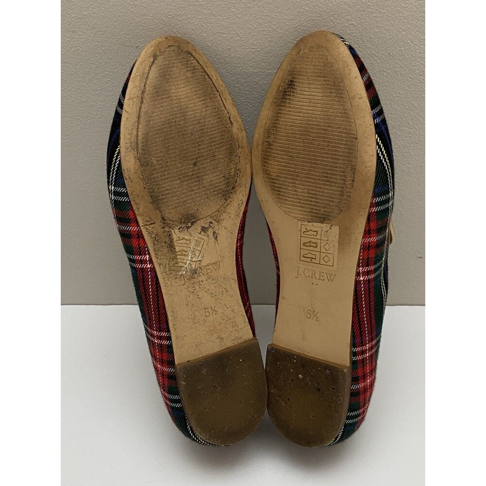 J. CREW AT839 Size 5.5. Women’s Holiday Red Tartan Plaid Smoking Loafers Flats - Picture 7 of 8